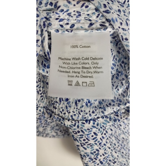 Eddie Bauer Women's Shirt Sz M Classic Fit Blue White Print Roll-Tap - Picture 7 of 7
